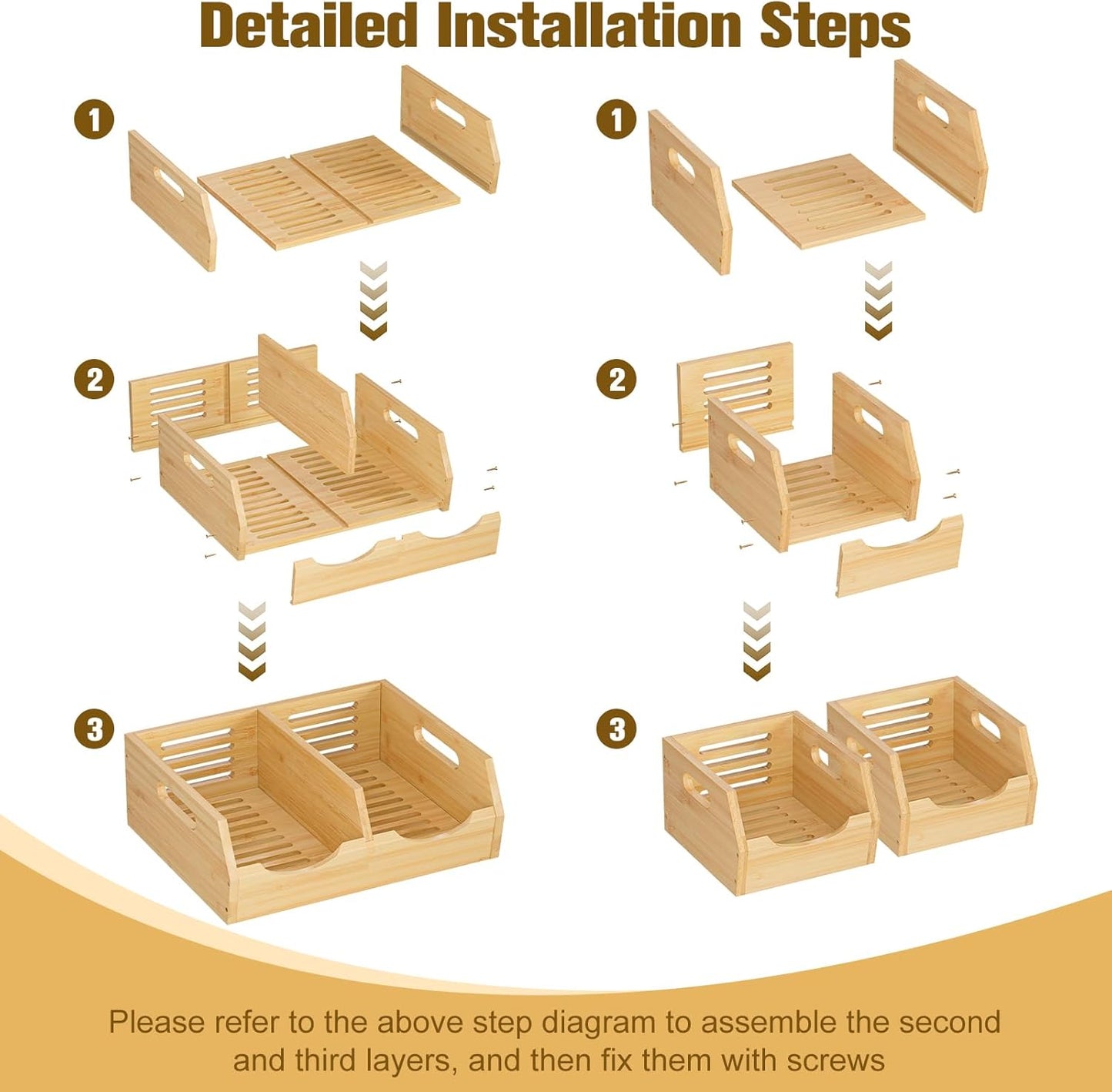 Upgraded 3 Tier Bamboo Pantry Storage Bins - Stackable Potato and Onion Storage Bin