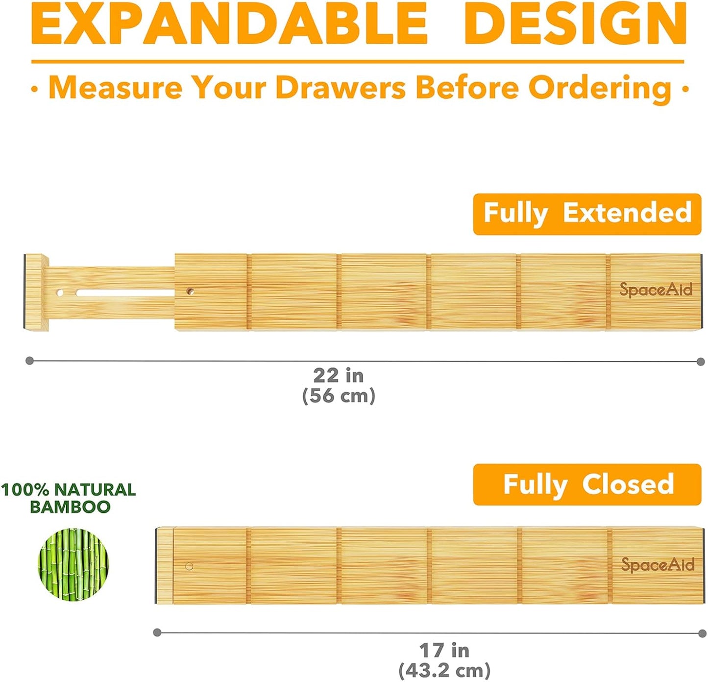 Bamboo Drawer Dividers with Inserts and Labels, Kitchen Adjustable Drawer Organizers