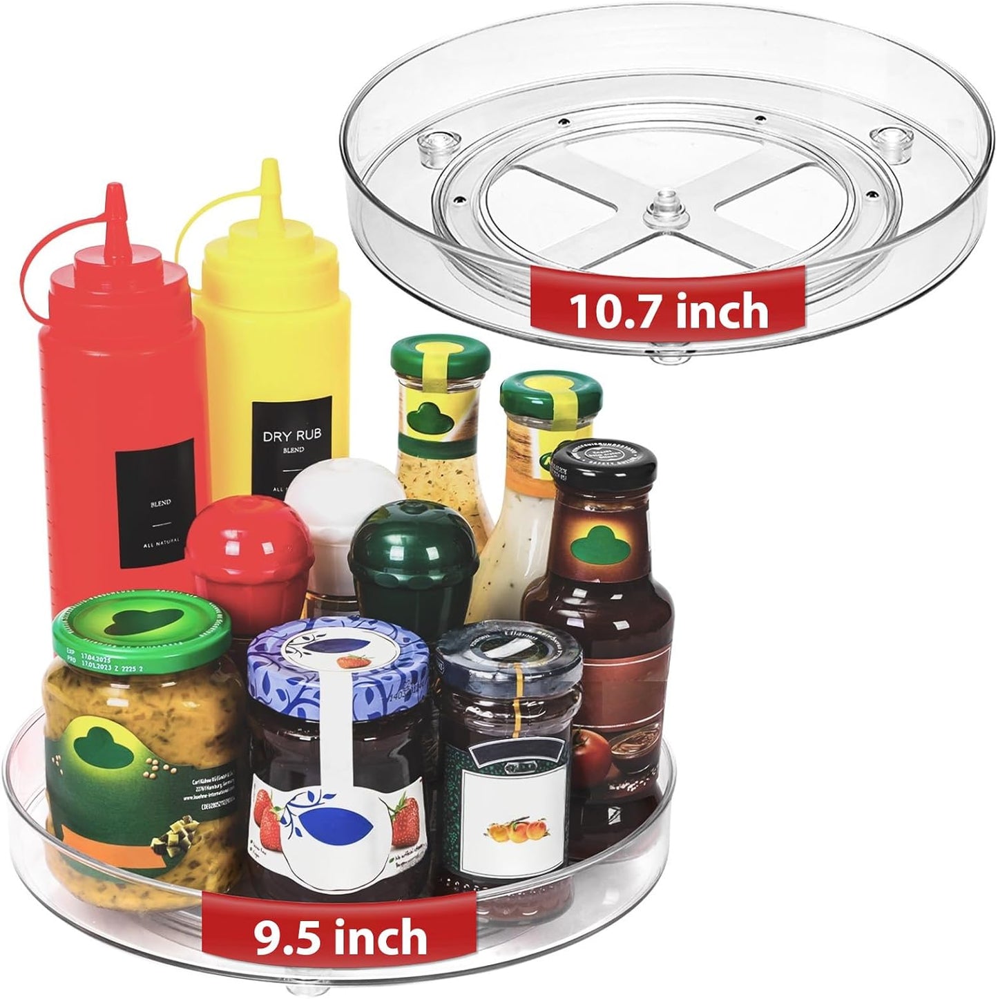 2 Pack Lazy Susan Organizer, 9.5 Inch, 10.7 Inch Lazy Susan Turntable for Cabinet