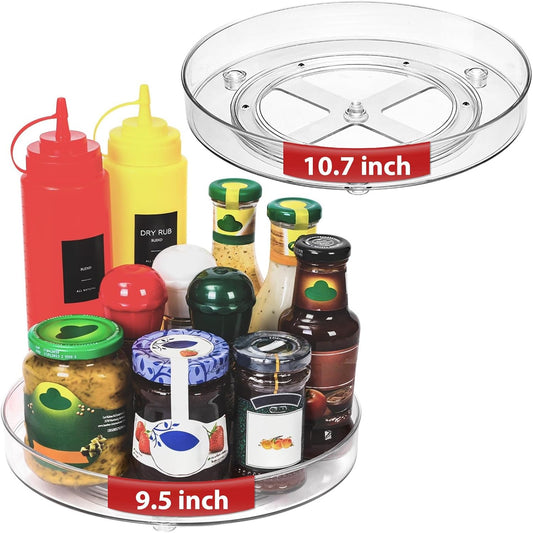 2 Pack Lazy Susan Organizer, 9.5 Inch, 10.7 Inch Lazy Susan Turntable for Cabinet