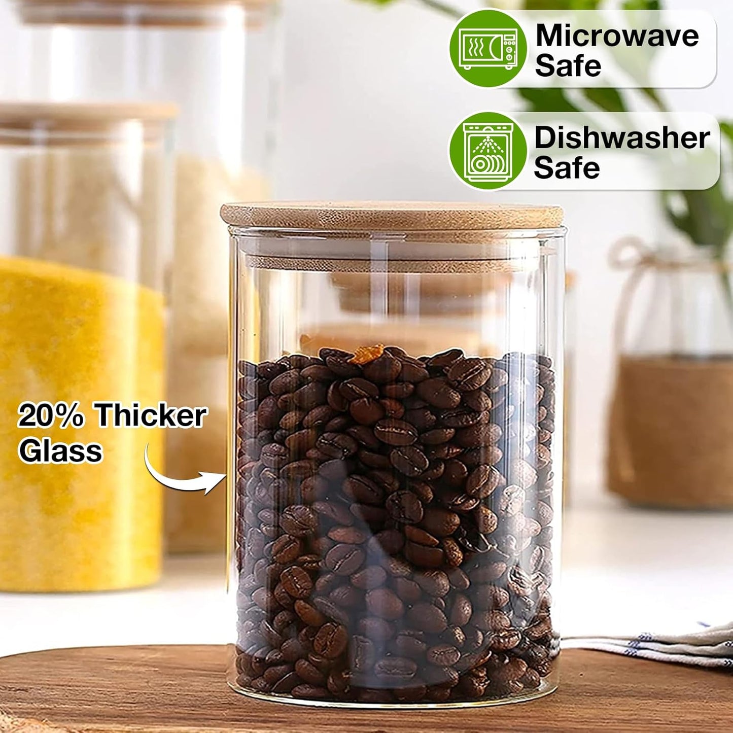 4 Pack Glass Storage Jars with Airtight Bamboo Lid, 27 OZ Glass Canisters Set with Labels