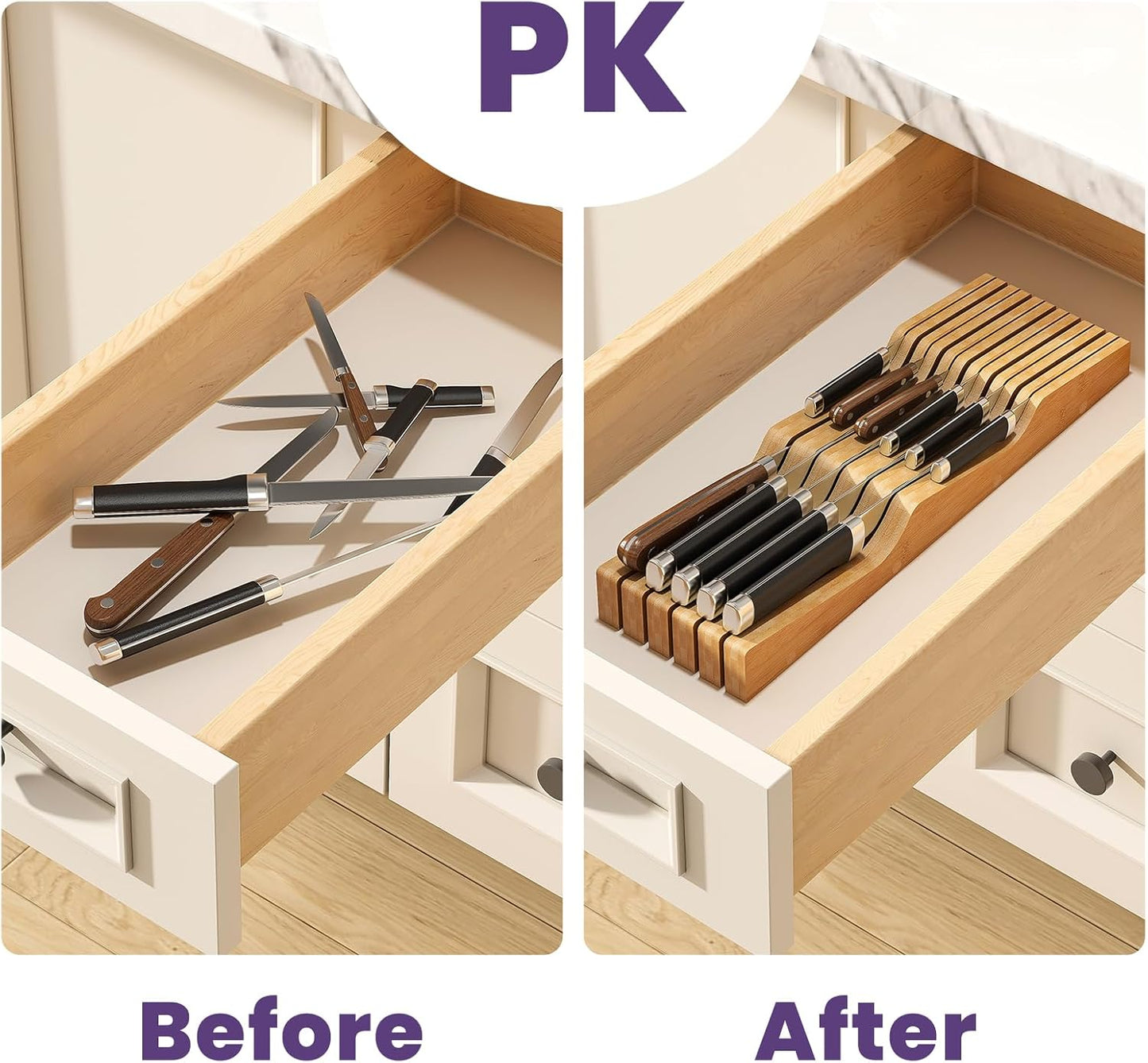 Bamboo In-Drawer Knife Block for 11 Knives(Not Included)