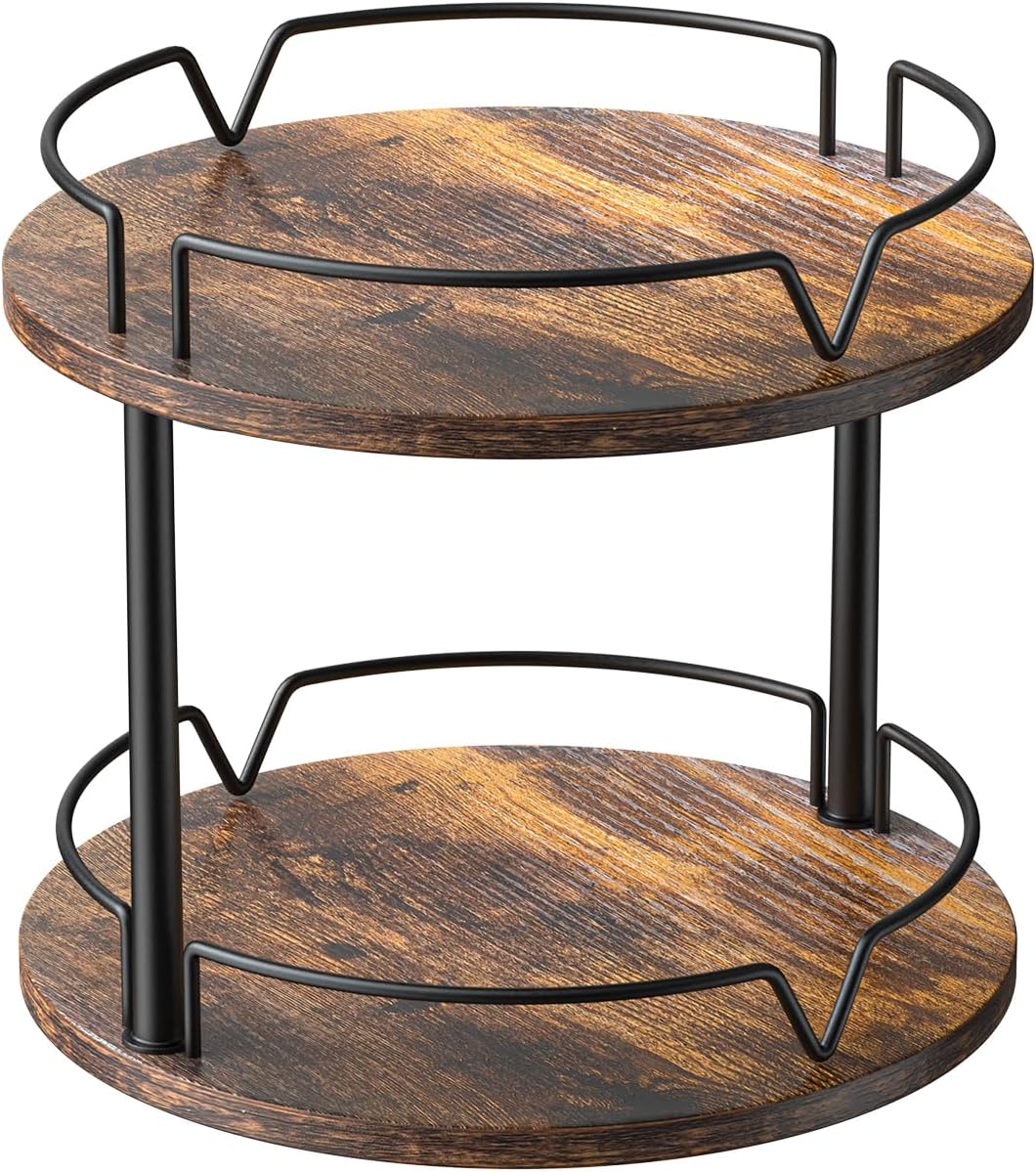 12" Wood Lazy Susan, Rotating Spice Rack, 2 Tier Spice Turntable Organizer