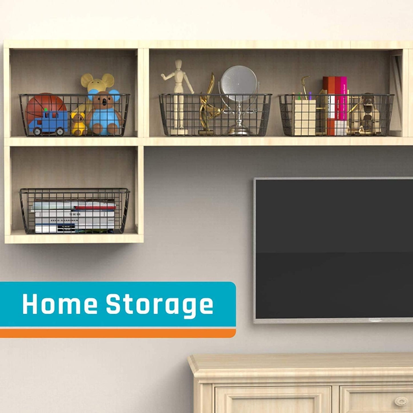 Wire Storage Baskets,Metal Wire Food Storage Organizer Bin Basket with Handles for Kitchen Cabinets, Pantry, Bathroom, Closets, Garage,Black 4 Pack