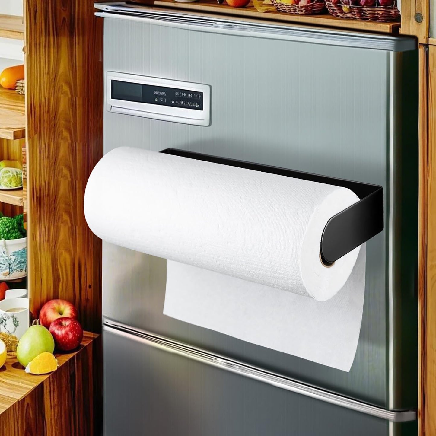 Magnetic Paper Towel Holder for Fridge - Black Paper Towel Roll Holder Under Cabinet Paper Towel Rack with Strong Magnet, Kitchen, Rv, Grill, Camping