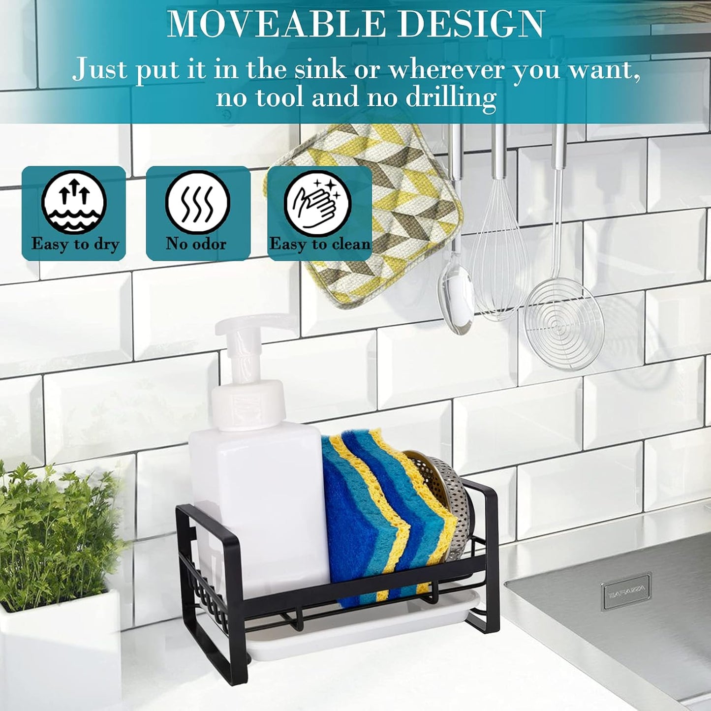Kitchen Sink Caddy Sponge Holder Organizer, Sink Tray Drainer Rack