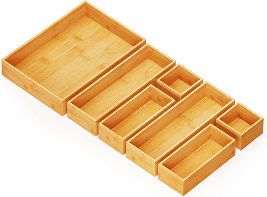 7-Piece Bamboo Drawer Organizer Storage Boxes Set
