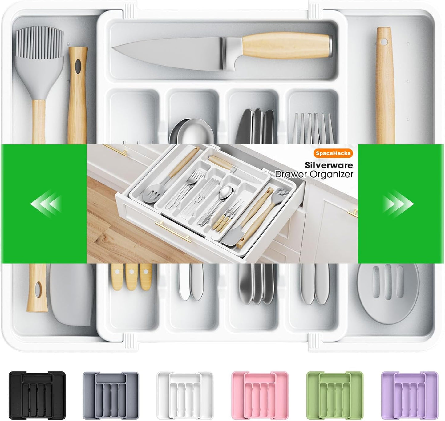 Silverware Organizer，Adjustable & Expandable Utensil Drawer Organizer, BPA Free Utensil Holder