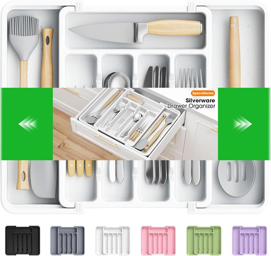 Silverware Organizer，Adjustable & Expandable Utensil Drawer Organizer, BPA Free Utensil Holder