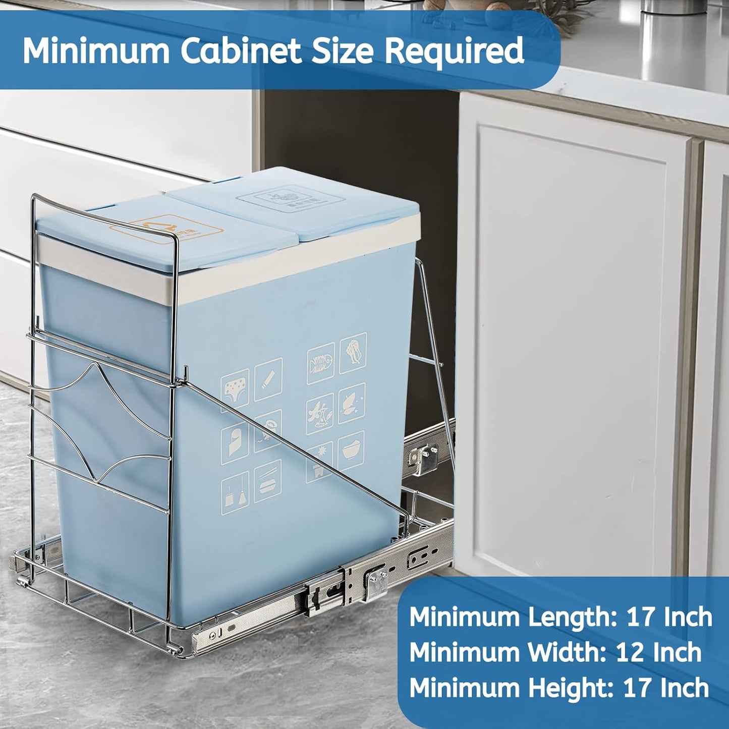 Pull Out Trash Can Under Cabinet, Adjustable Stainless Steel Under Sink Trash Can Pull Out