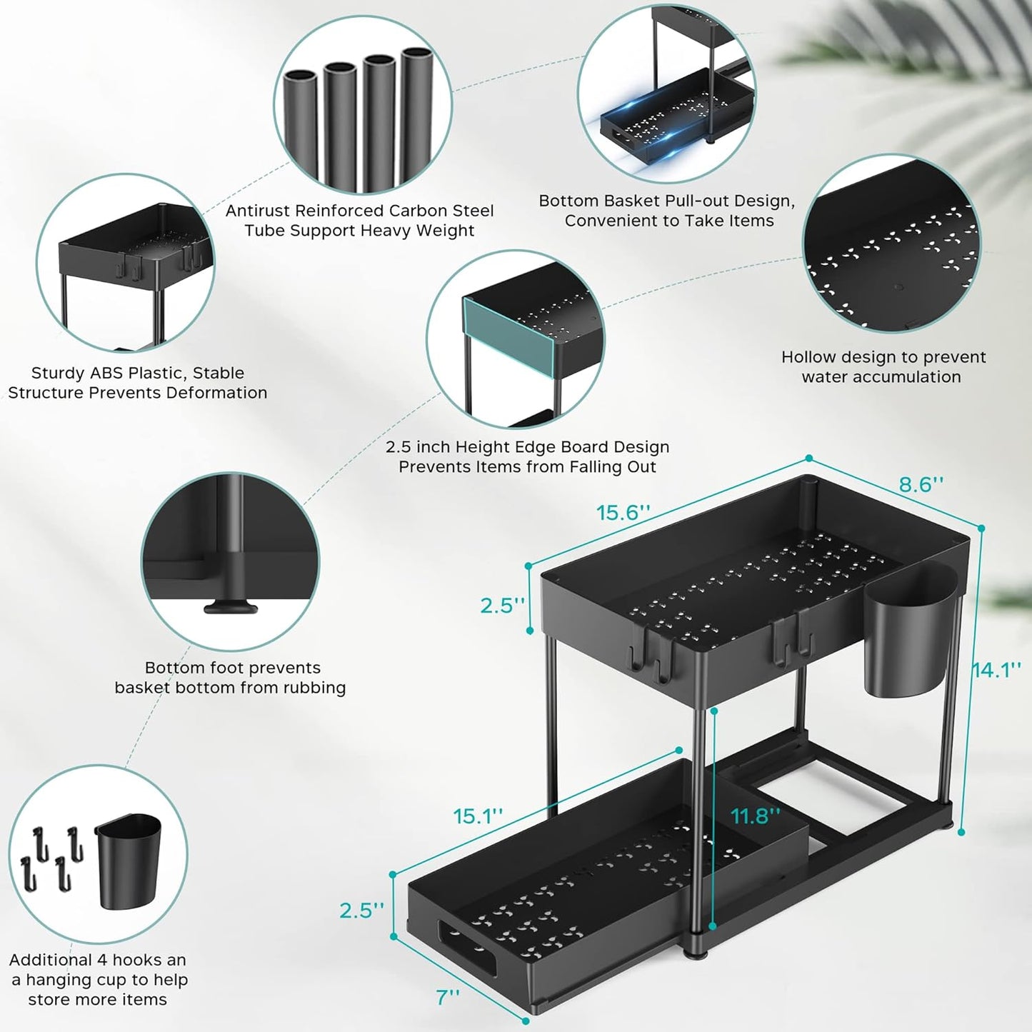 2 Pack Under Sink Organizer with Pull-Out Drawer, 2-Tier Cabinet Storage for Kitchen & Bathroom