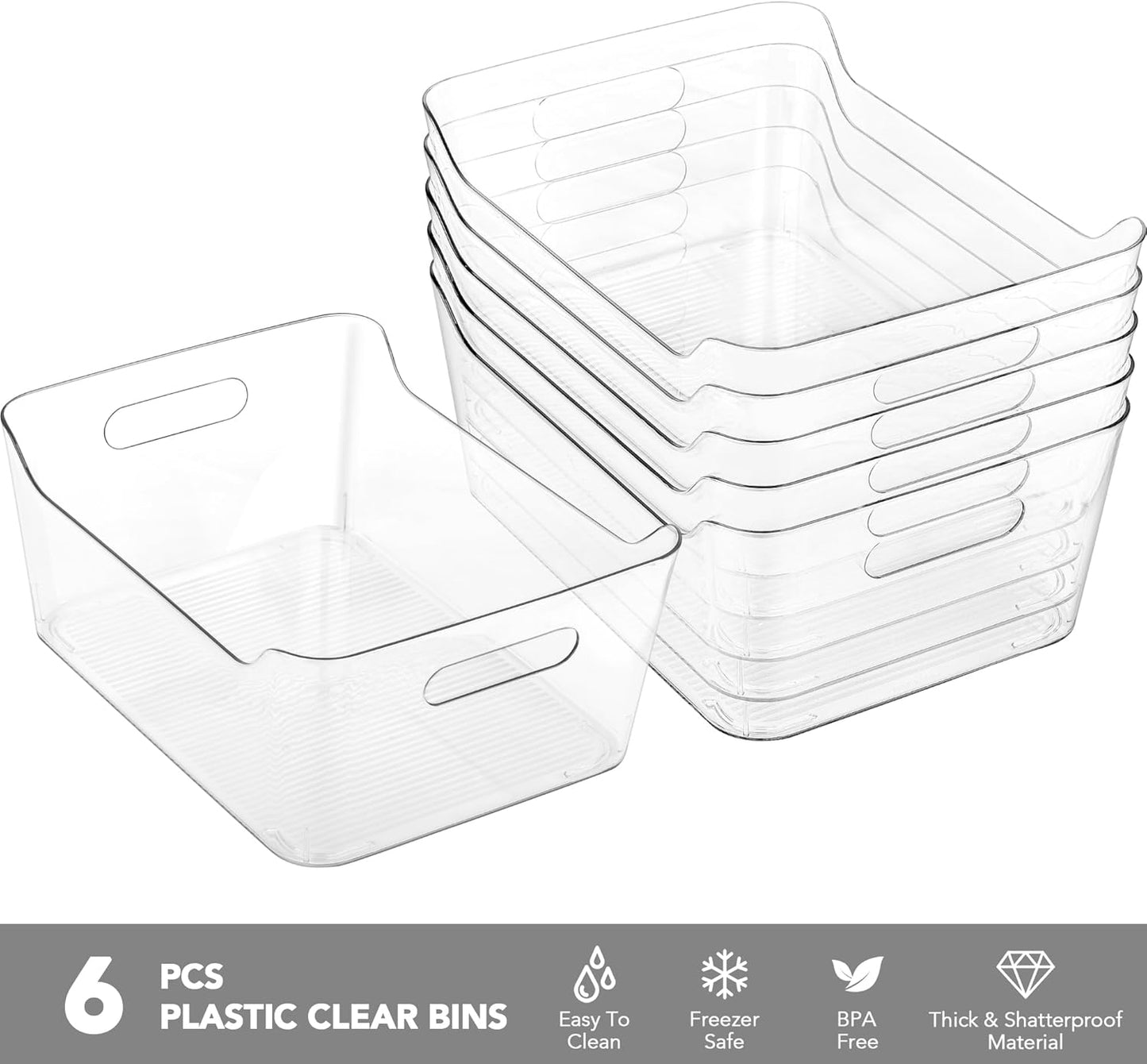 6 Pack Plastic Storage Bins, Extra Large Pantry Organizer