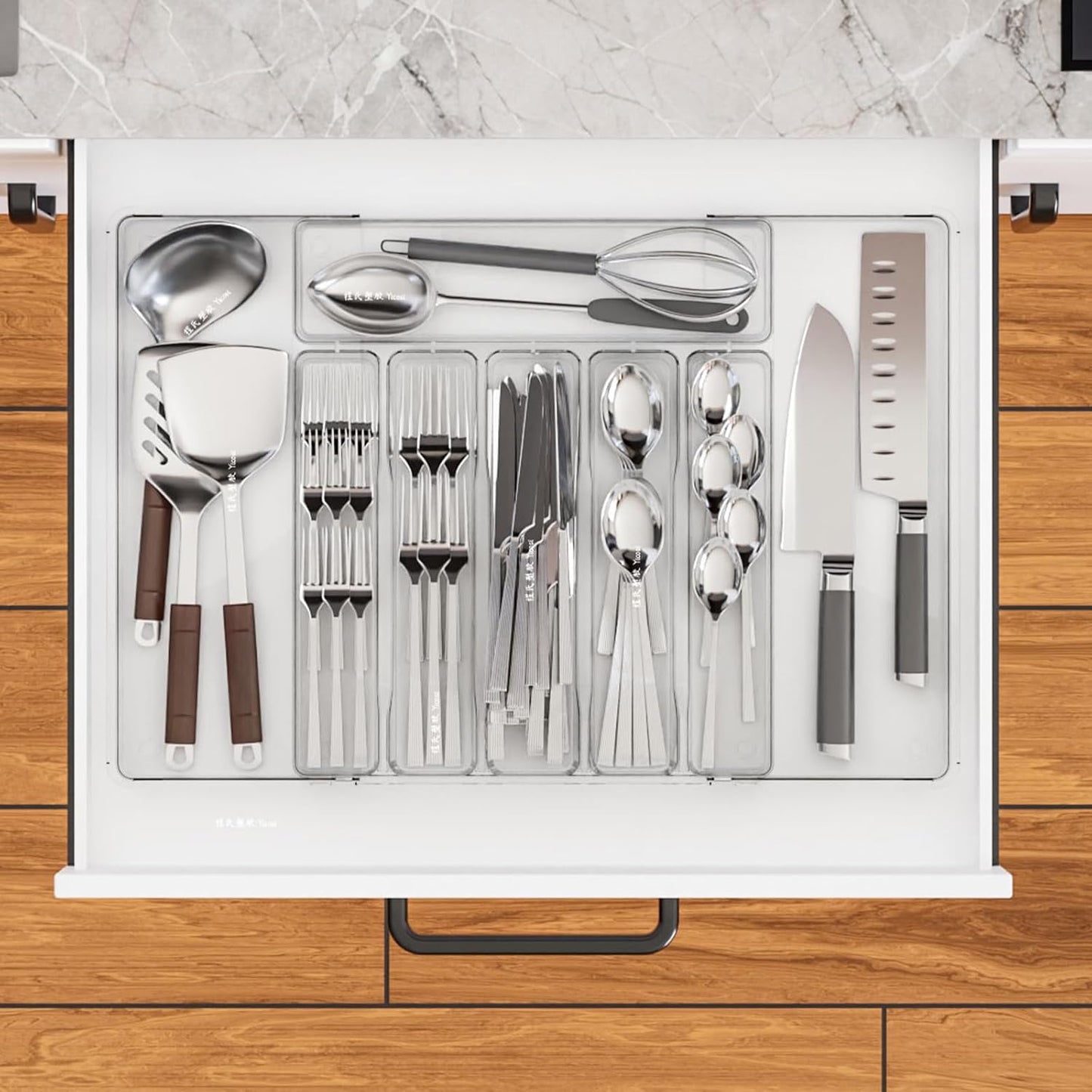 Clear Expandable Silverware Drawer Organizer - Adjust From 11'' to 22''