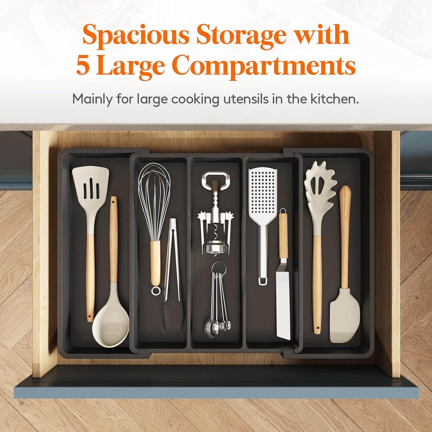 Utensil Organizer for Kitchen Drawers, Expandable Cooking Utensil Tray