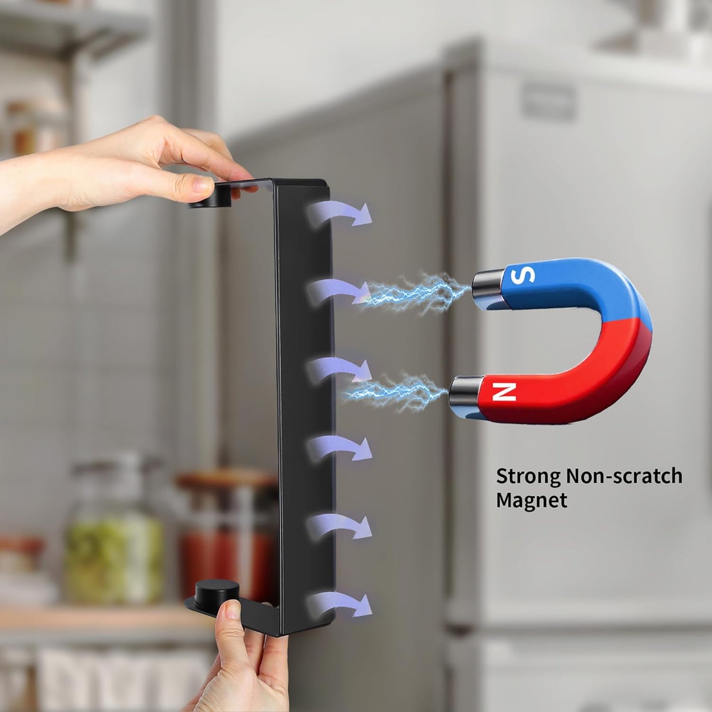 Magnetic Paper Towel Holder for Fridge - Black Paper Towel Roll Holder Under Cabinet Paper Towel Rack with Strong Magnet, Kitchen, Rv, Grill, Camping