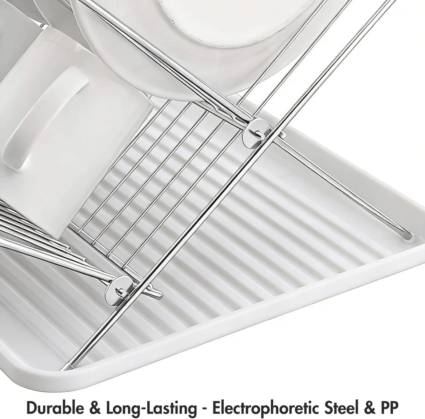 Foldable Dish Drying Rack with Drip Tray, Stainless Steel 2 Tier Dish Drainer Rack