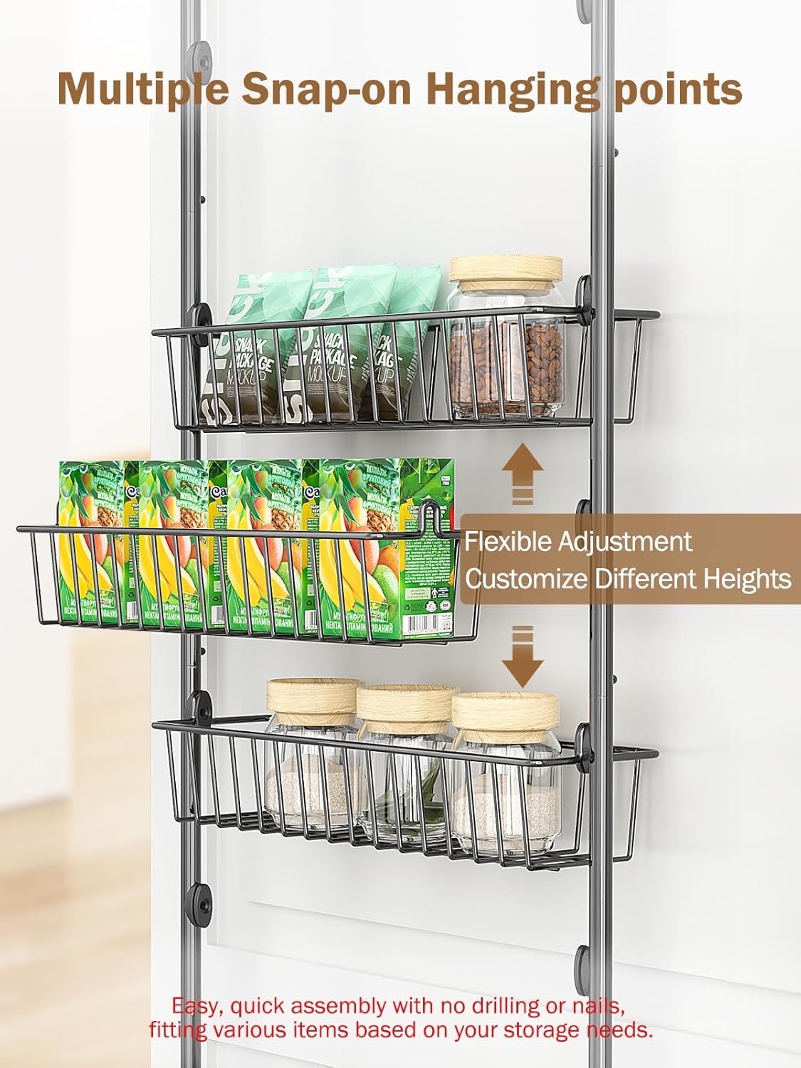 Over The Door Pantry Organizer, 9-Tier Pantry Door Organizers and Storage with Adjustable Basket