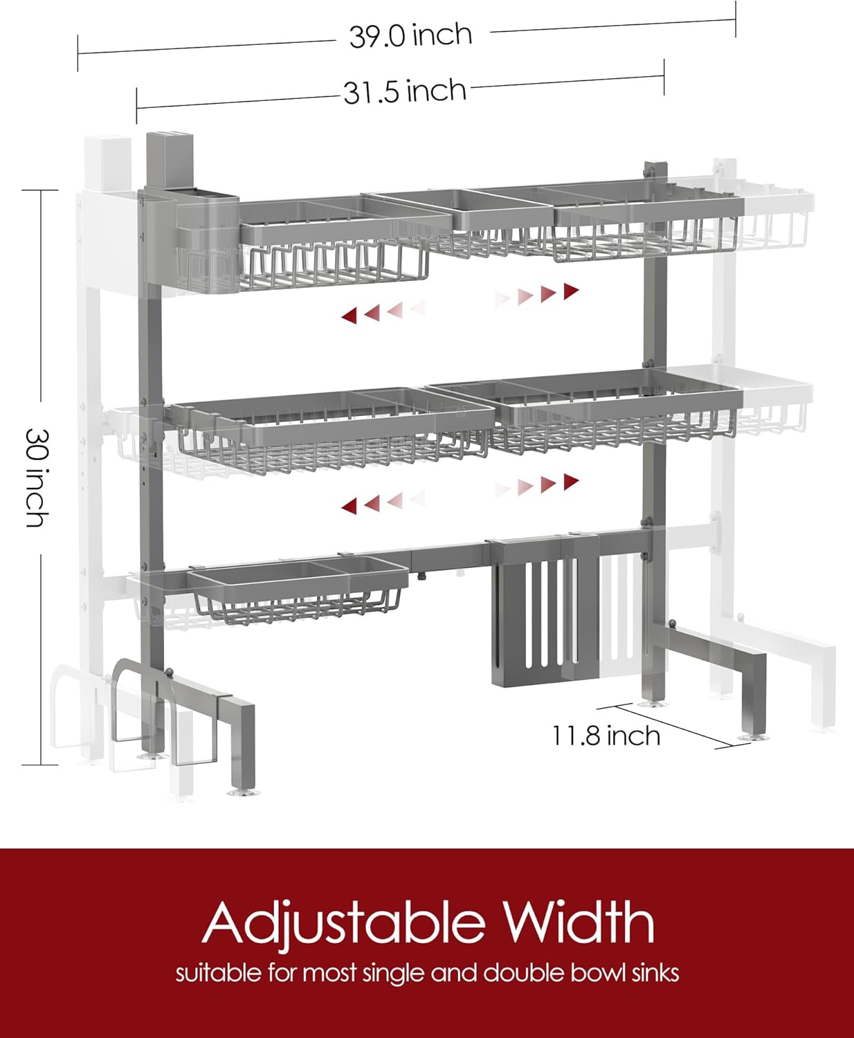 Dish Drying Rack - Over The Sink Dish Drainer Drying Rack with Utensil & Knife Holder, Hooks