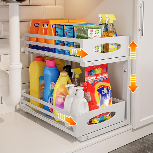 Under Sink Organizer, 2 Tier Under Sink Organizers and Storage, Adjustable Height