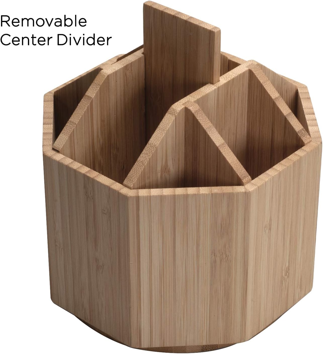 Bamboo Rotating Utensil Holder & Kitchen Organizer, Multiple Compartments, 8 Sections, store Forks