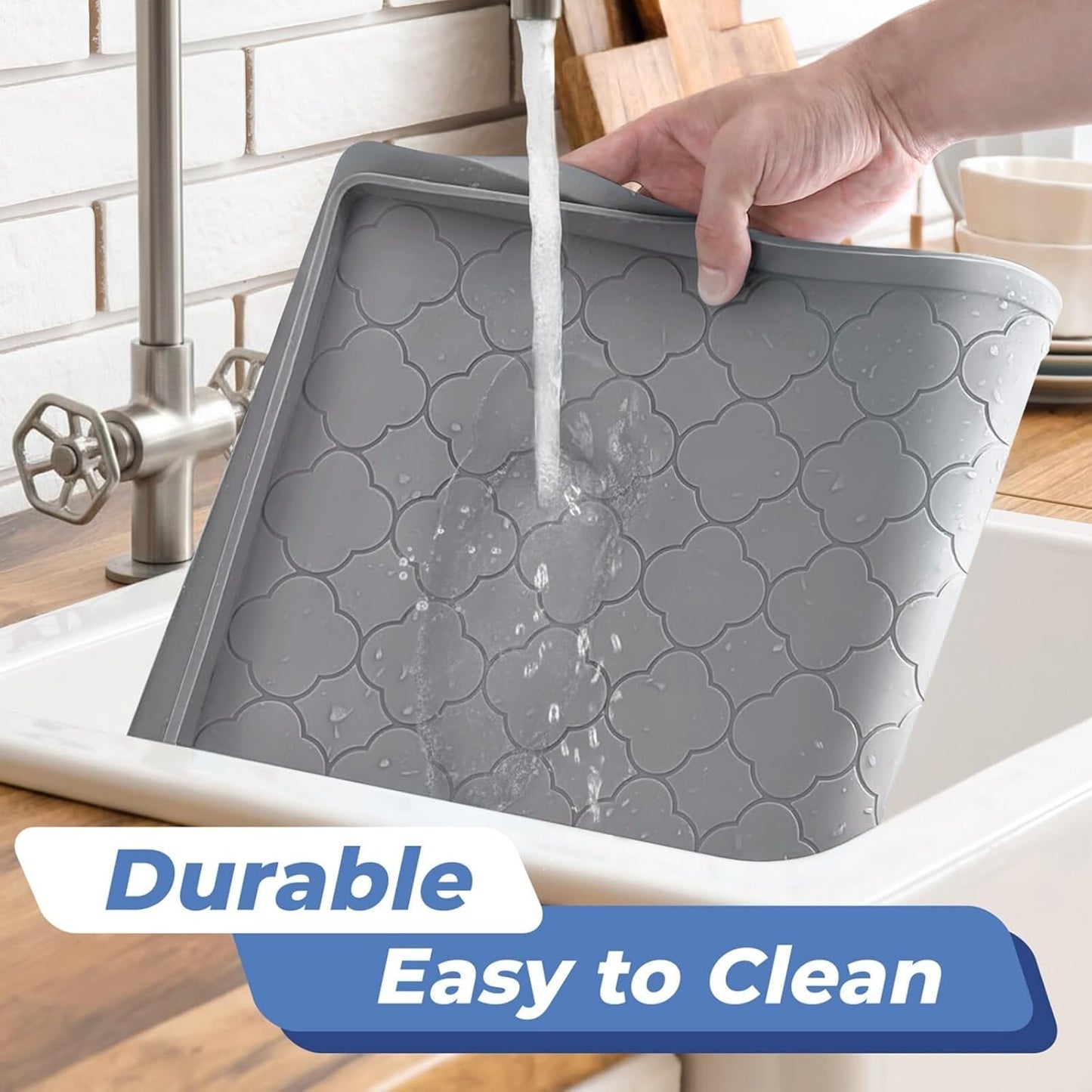 Waterproof Under Sink Mat 34" x 22", Thick Silicone Mat Cabinet Protector for Kitchen and Bathroom