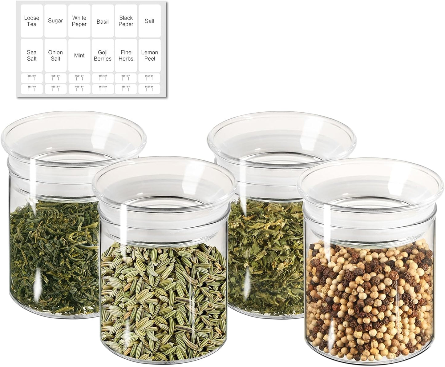 10oz Glass Jars with Airtight Lid, 4 Pack Glass Kitchen Canisters Set for Spice, Loose Tea