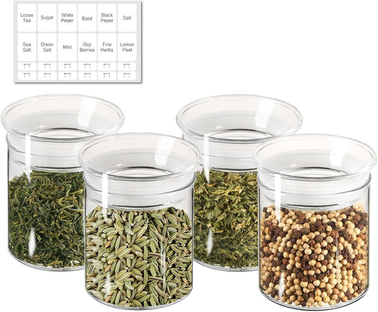 10oz Glass Jars with Airtight Lid, 4 Pack Glass Kitchen Canisters Set for Spice, Loose Tea