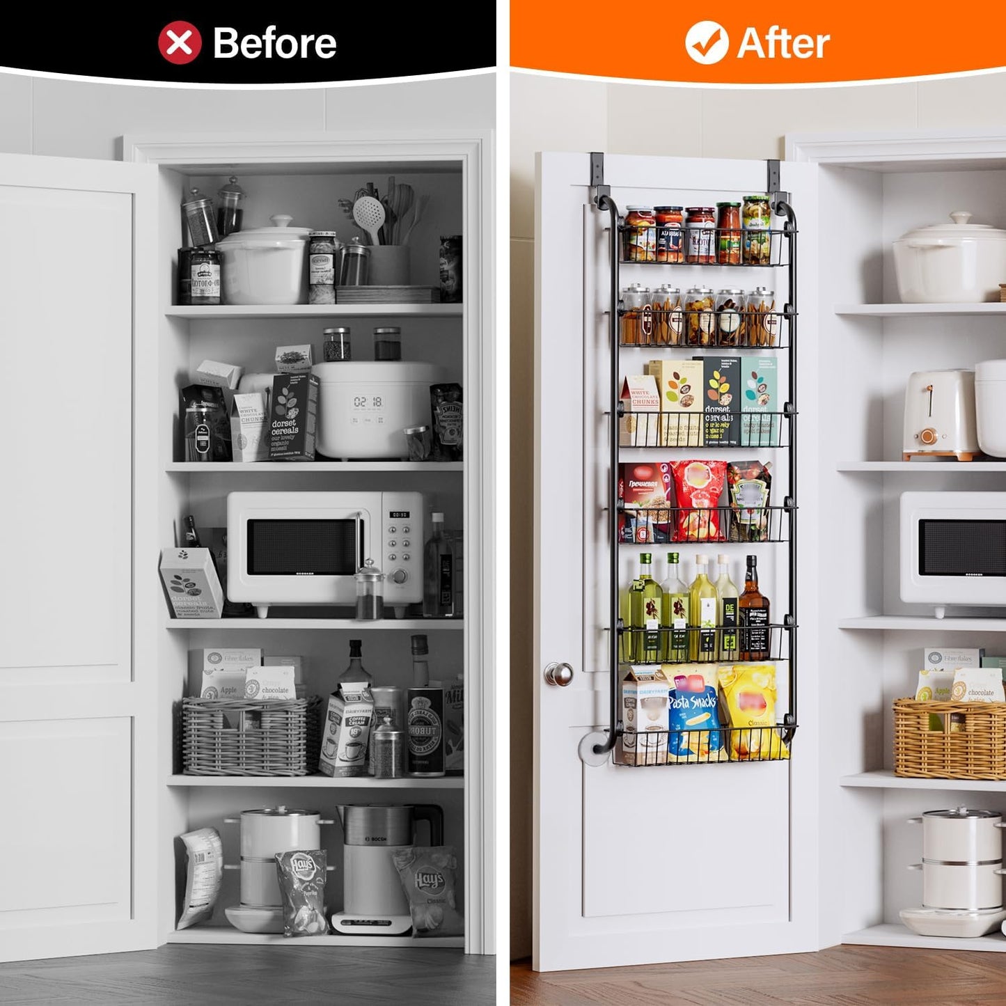 Over the Door Pantry Organizer, 6-Tier Metal Pantry Door Organization and Storage