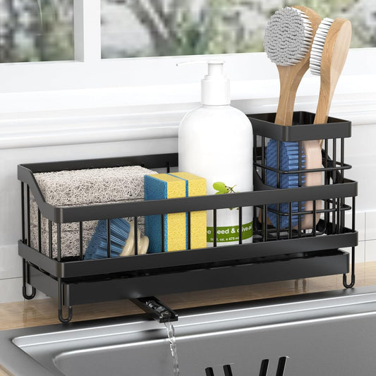 Sponge Holder for Kitchen Sink, Sink Caddy with High Brush Holder, Rustproof and Strong, anti slip