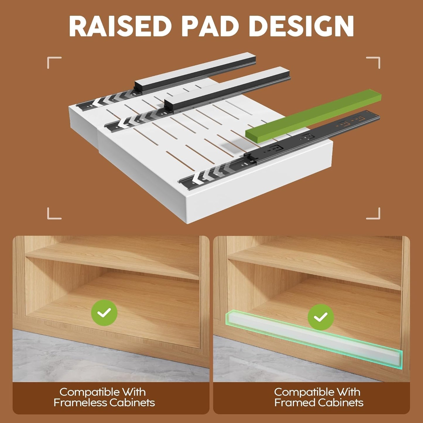 2Pack Expandable Pull Out Cabinet Organizer 21"Deep With Raising Pad for Framed Cabinets