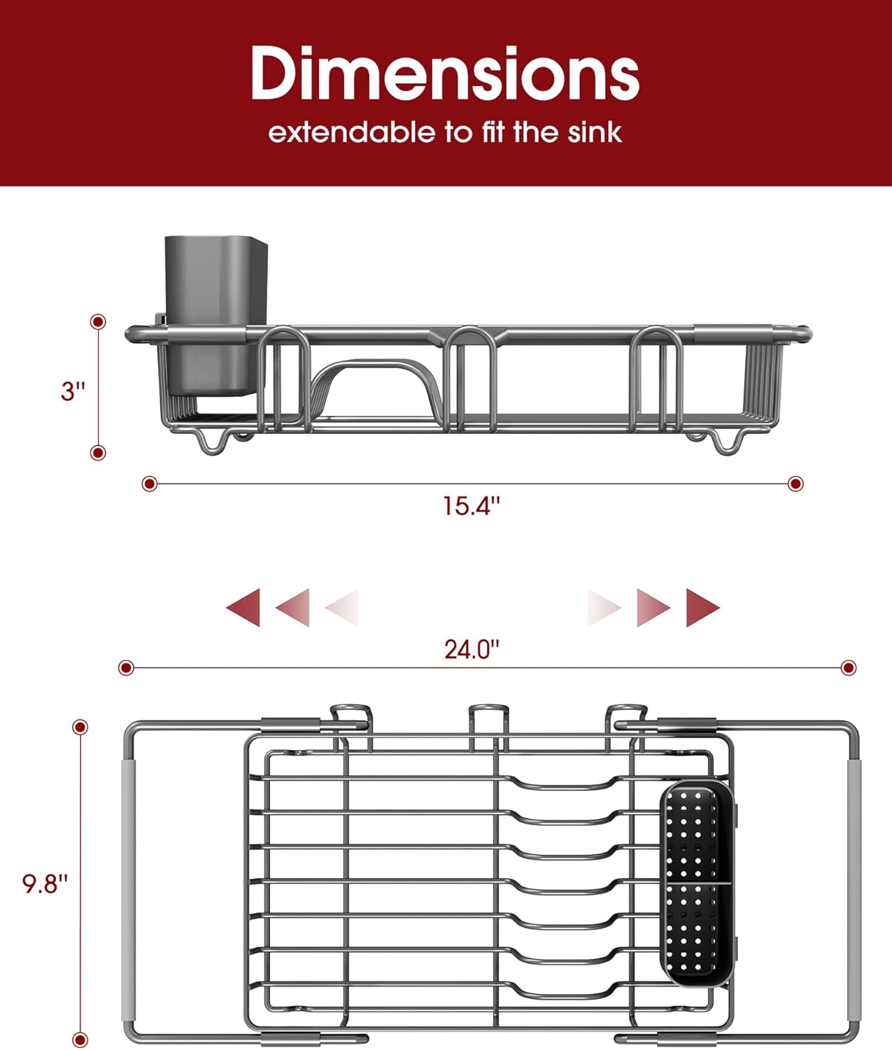 Dish Drying Rack in Sink - Expandable Stainless Steel Dish Rack Over the Sink