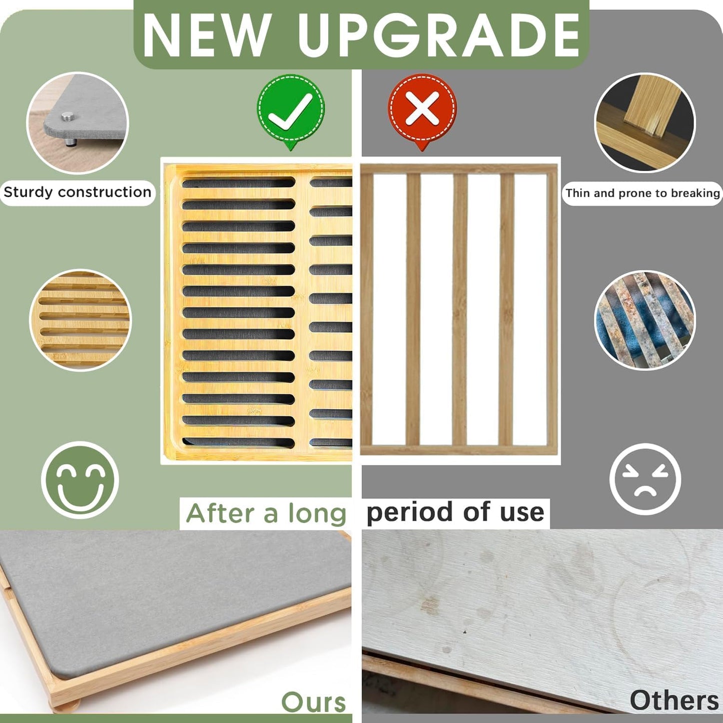Stone Drying Mat for Kitchen Counter, Quick Dry Ultra Absorbent Dish Drying Mat with Bamboo Rack