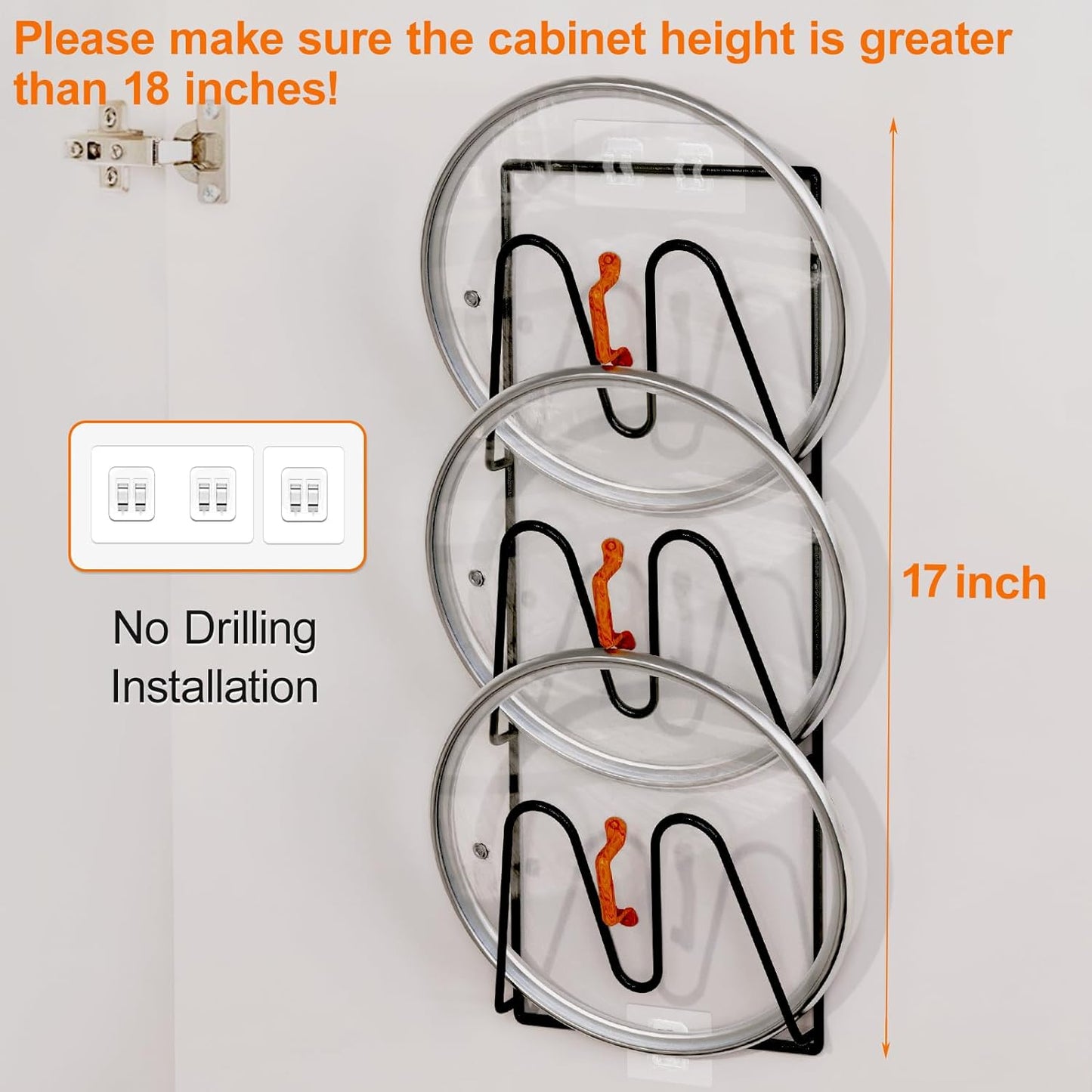 2 Pack Pot Lid Organizer Rack, 6-Tier Pot Lids Holder for Cabinet Door/Wall