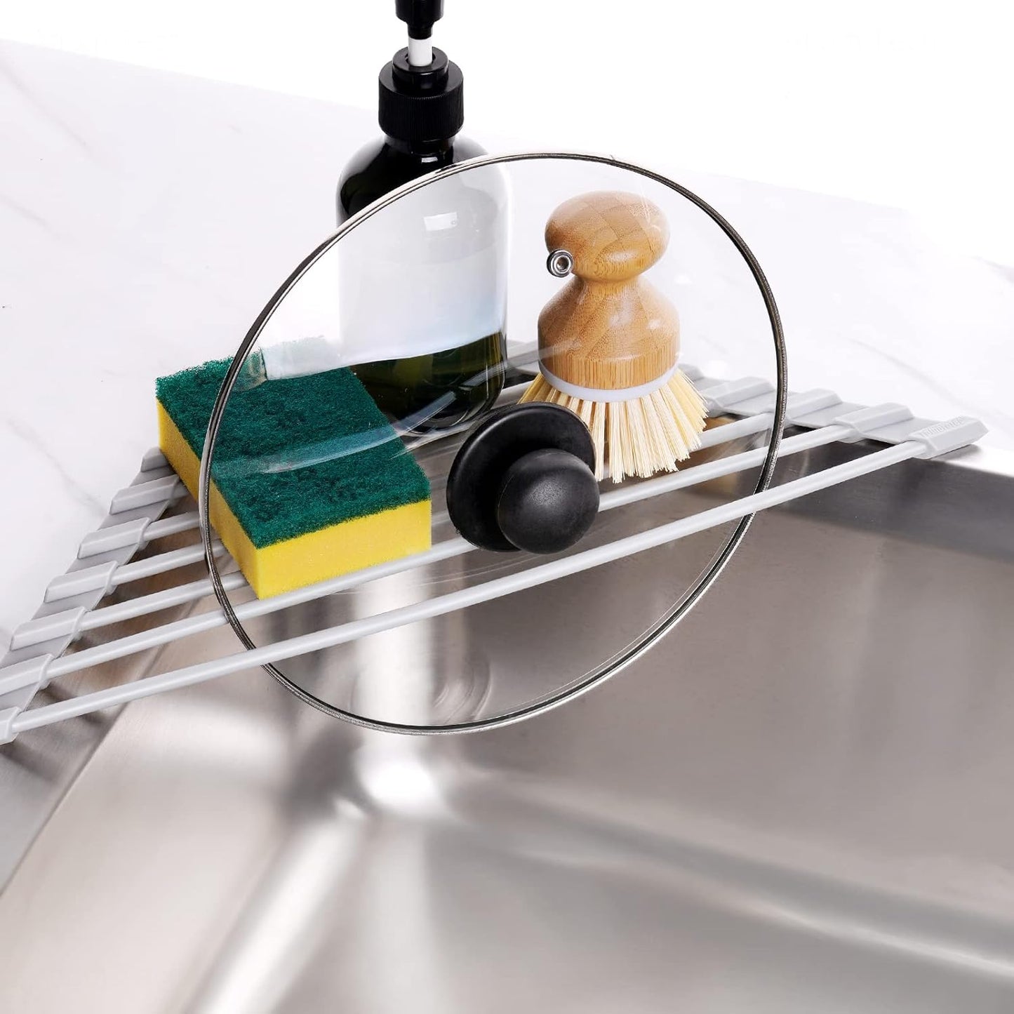 Triangle Roll-Up Dish Drying Rack - Small Foldable Silicone Coated for Sink Corner