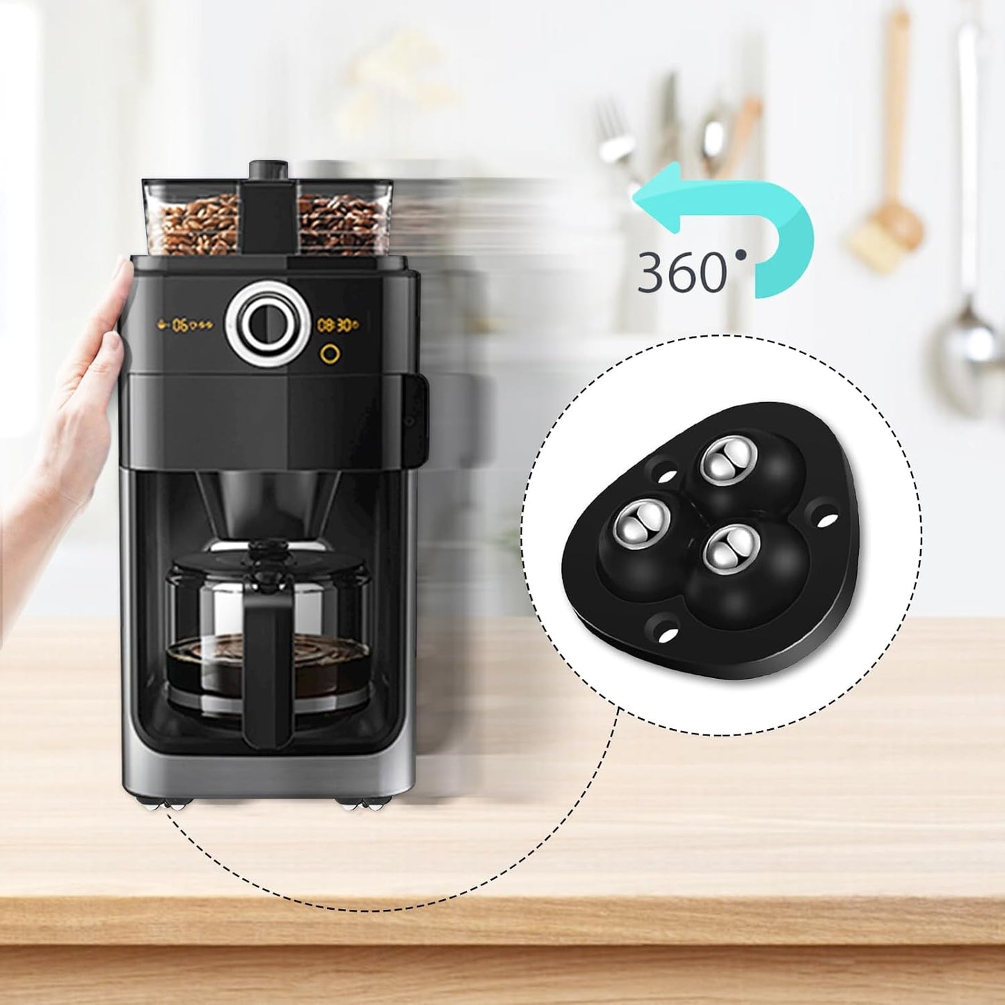 Appliance Casters - Furniture Sliders & Appliance Rollers for Kitchen, Coffee Machine, Blender, Oven - Helps Mom or Wife Easily Solve Countertop Sliding (Black, 8pcs)