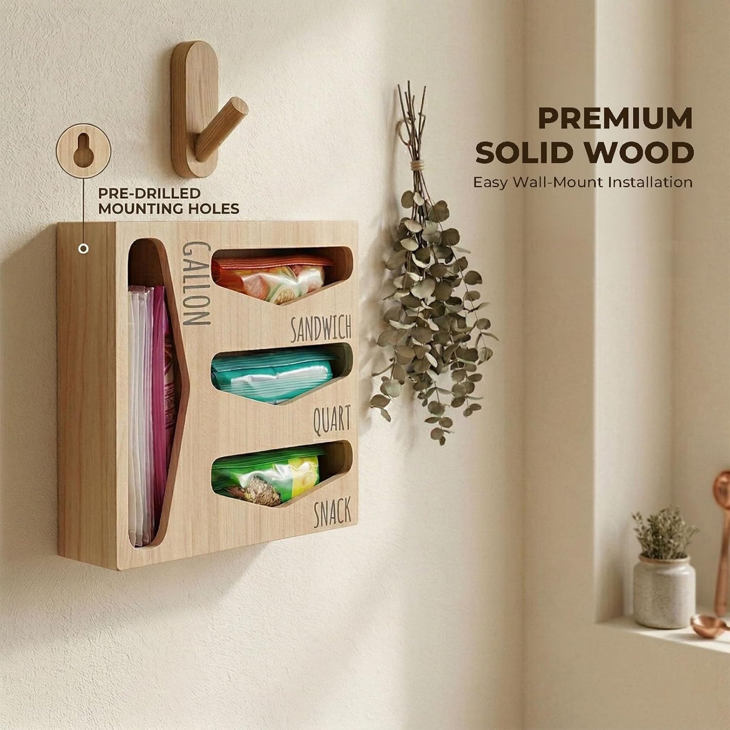 Bag Storage Organizer for Kitchen Drawer, Wooden Farmhouse Style Bags Organizer