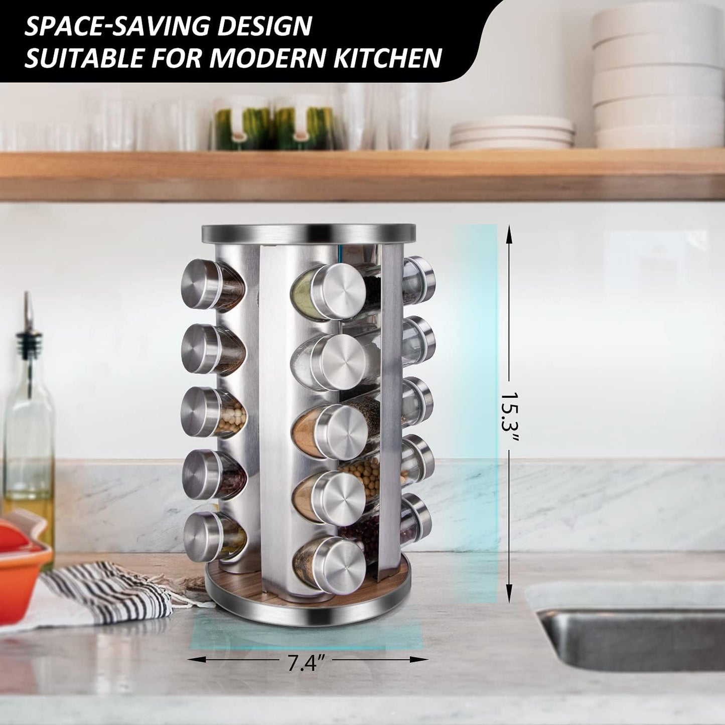 Rotating Spice Rack Organizer with Jars(20Pcs), Seasoning Organizer for Cabinet
