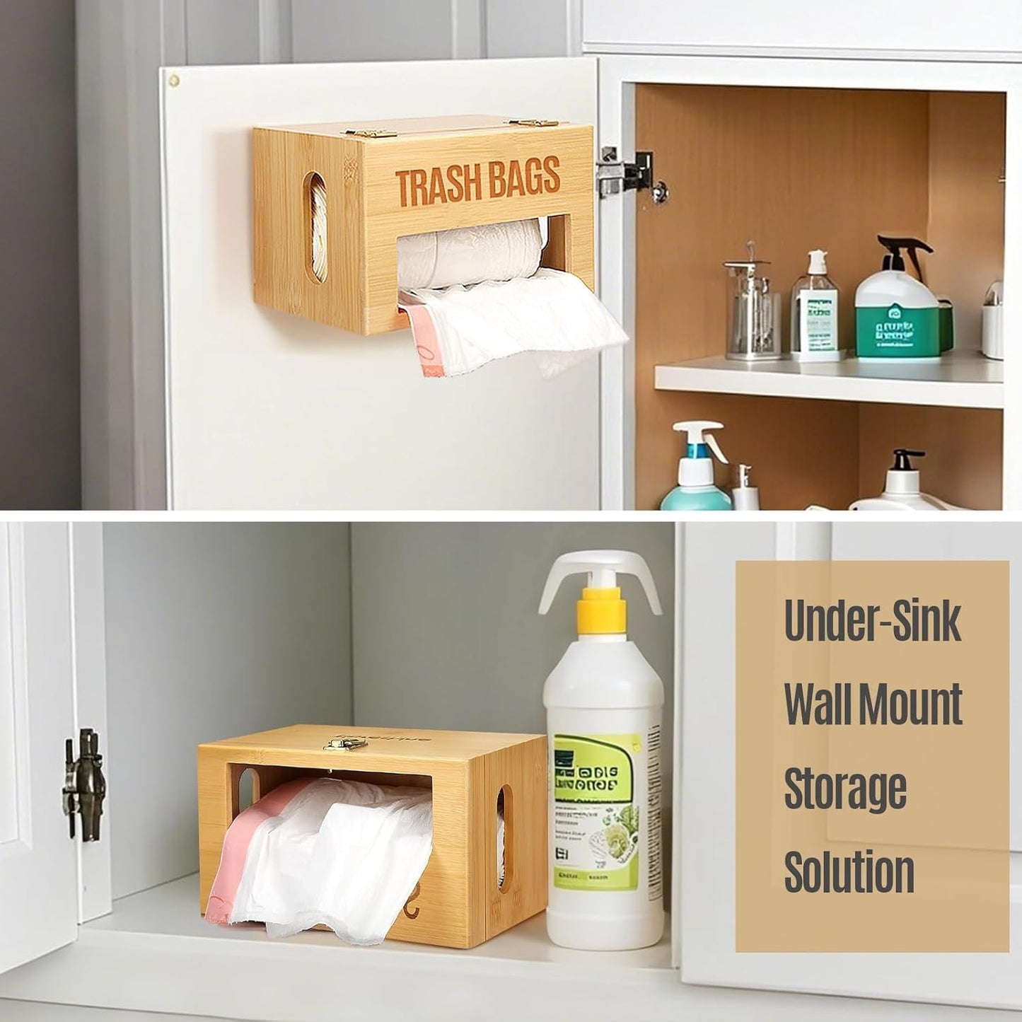 Extra Large Bamboo Trash Bag Dispenser Holder for Tall Kitchen Bags, Fits Costco Jumbo Rolls