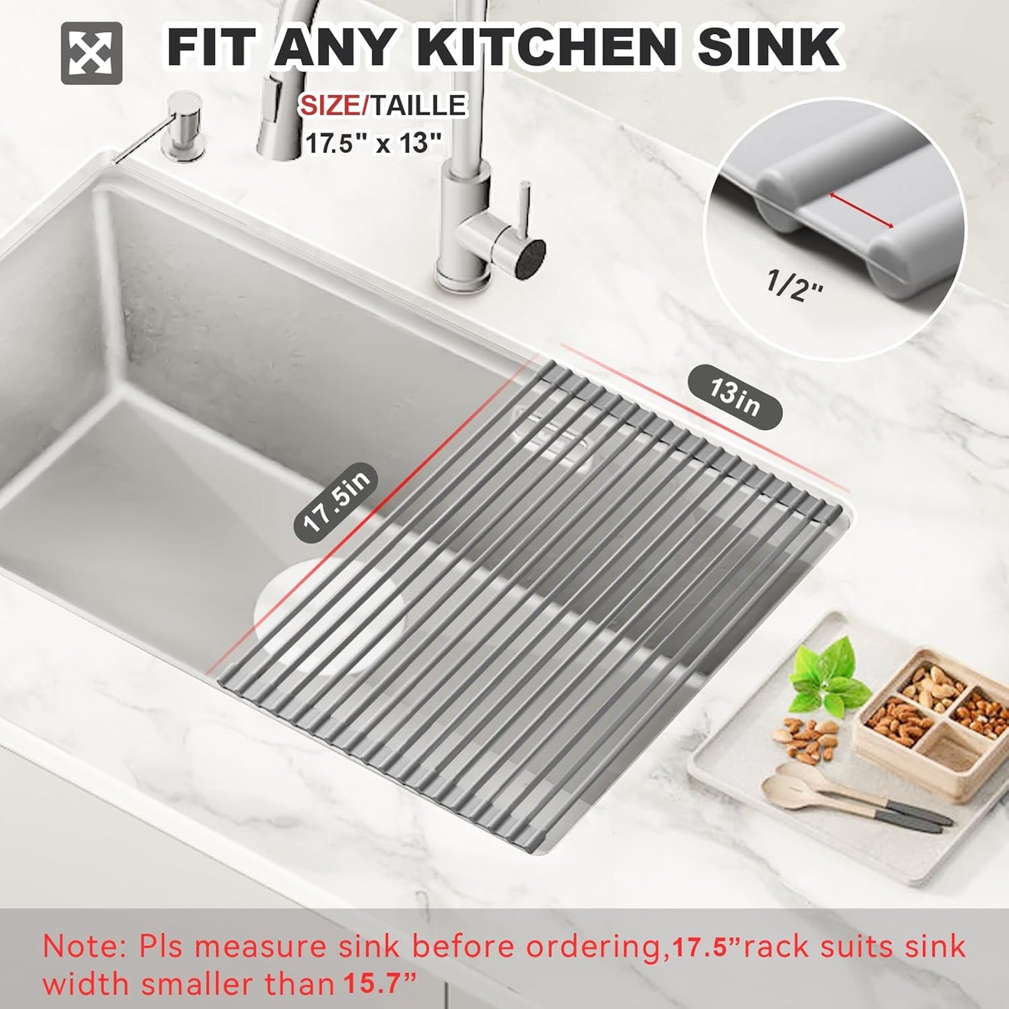 Roll Up Dish Drying Rack, Over The Sink Dish Rack Foldable, Heat-Resistant
