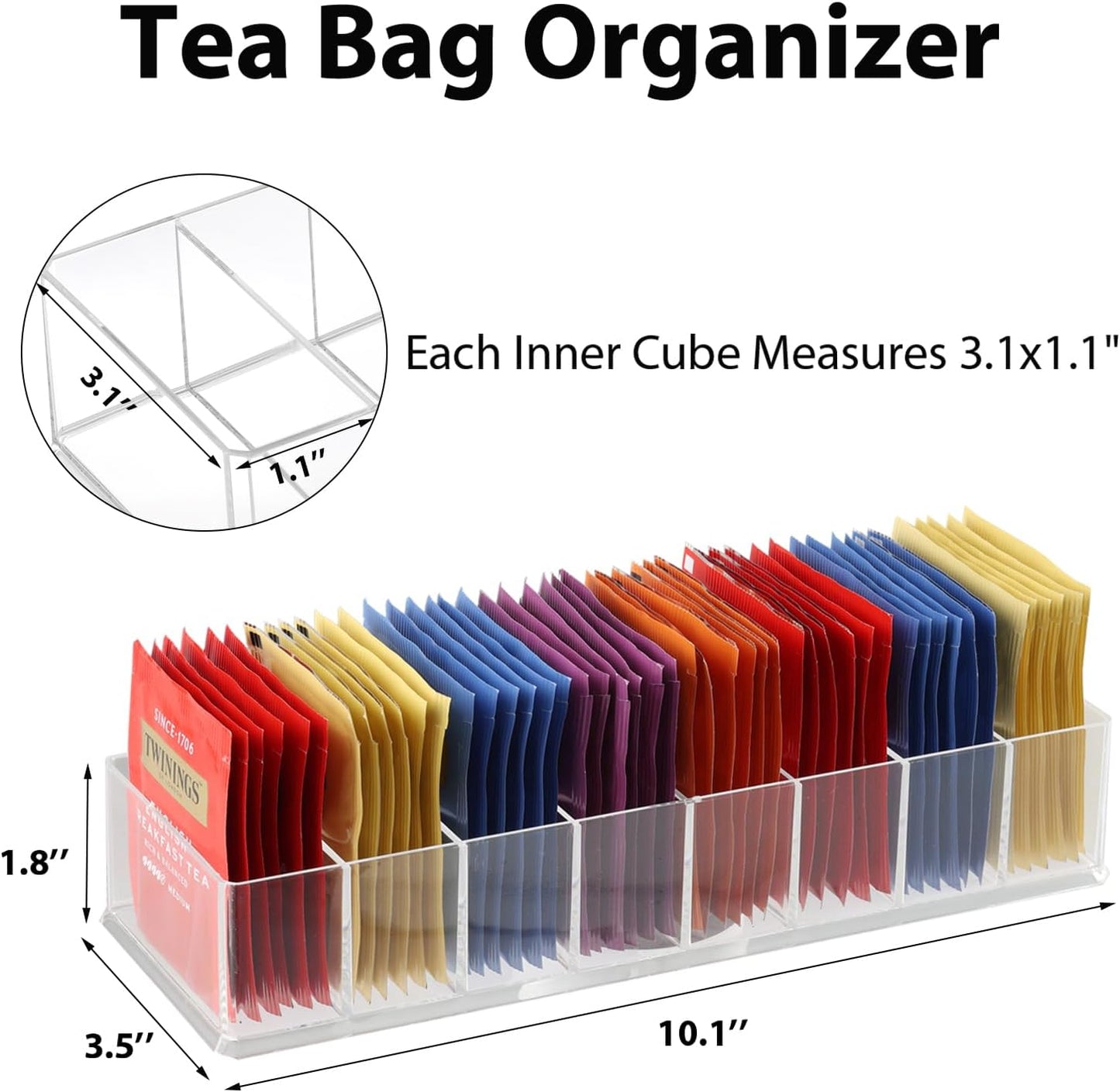 6 Pack Tea Bag Organizer, Clear Plastic Tea Bag Holder with Adhesive Non-Slip Pads