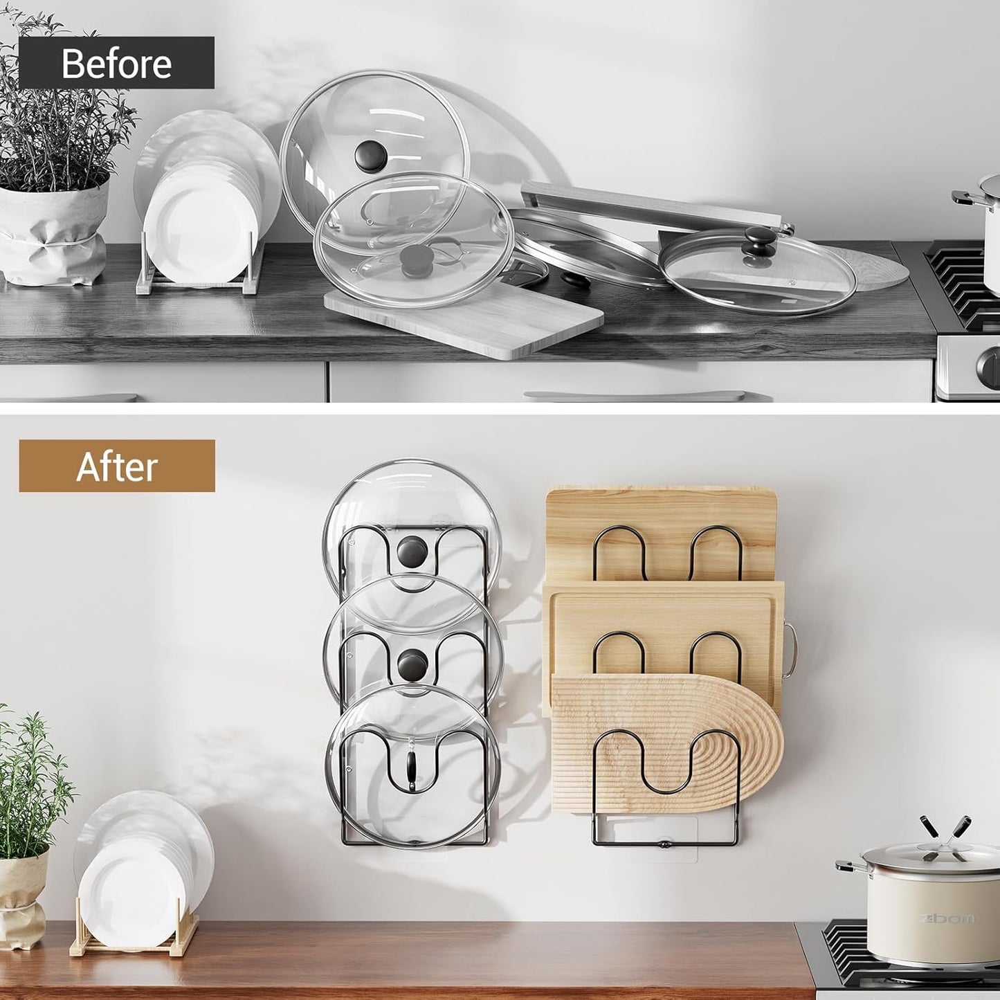 2 Pack Pot Lid Organizer Rack for Cabinet Door, 6-Tier Pot Lid Holders inside Cabinet