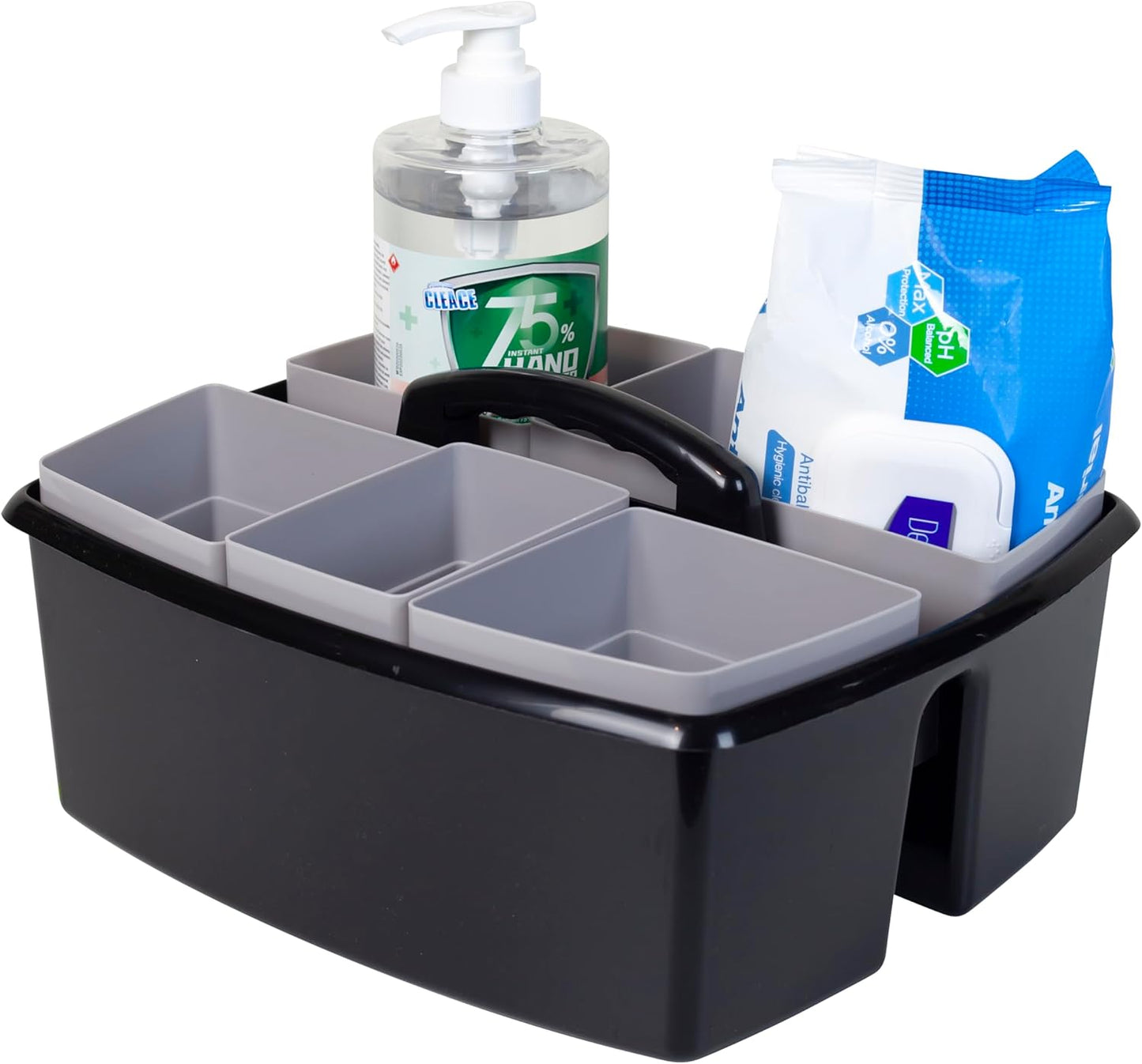 2-Compartment Large Cleaning Caddy – Multipurpose Supply Organizer with Handle - Black