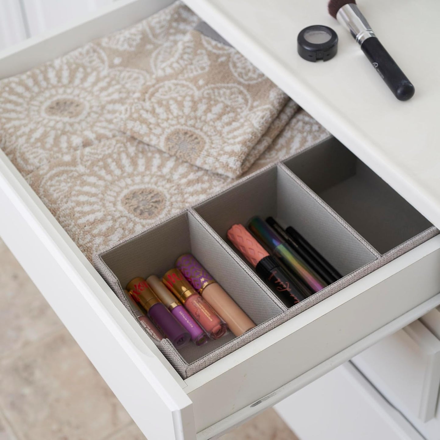 Grey 727-1 Deep 3 Section Drawer Organizer Box for Storage | 12 in x 6.13 in x 3.13