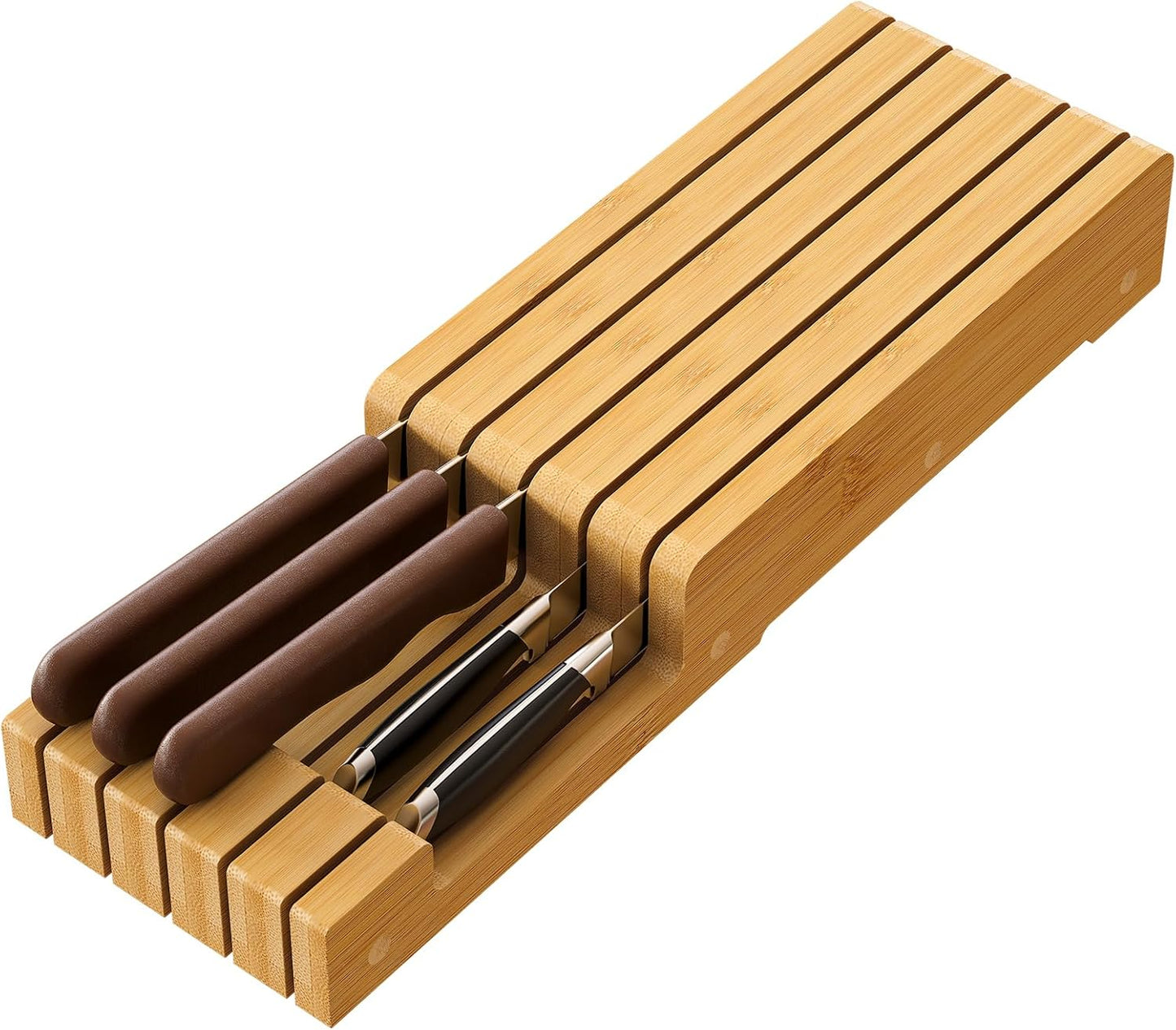 Knife Organizer Drawer Insert, In-Drawer Bamboo Wood Knife Block