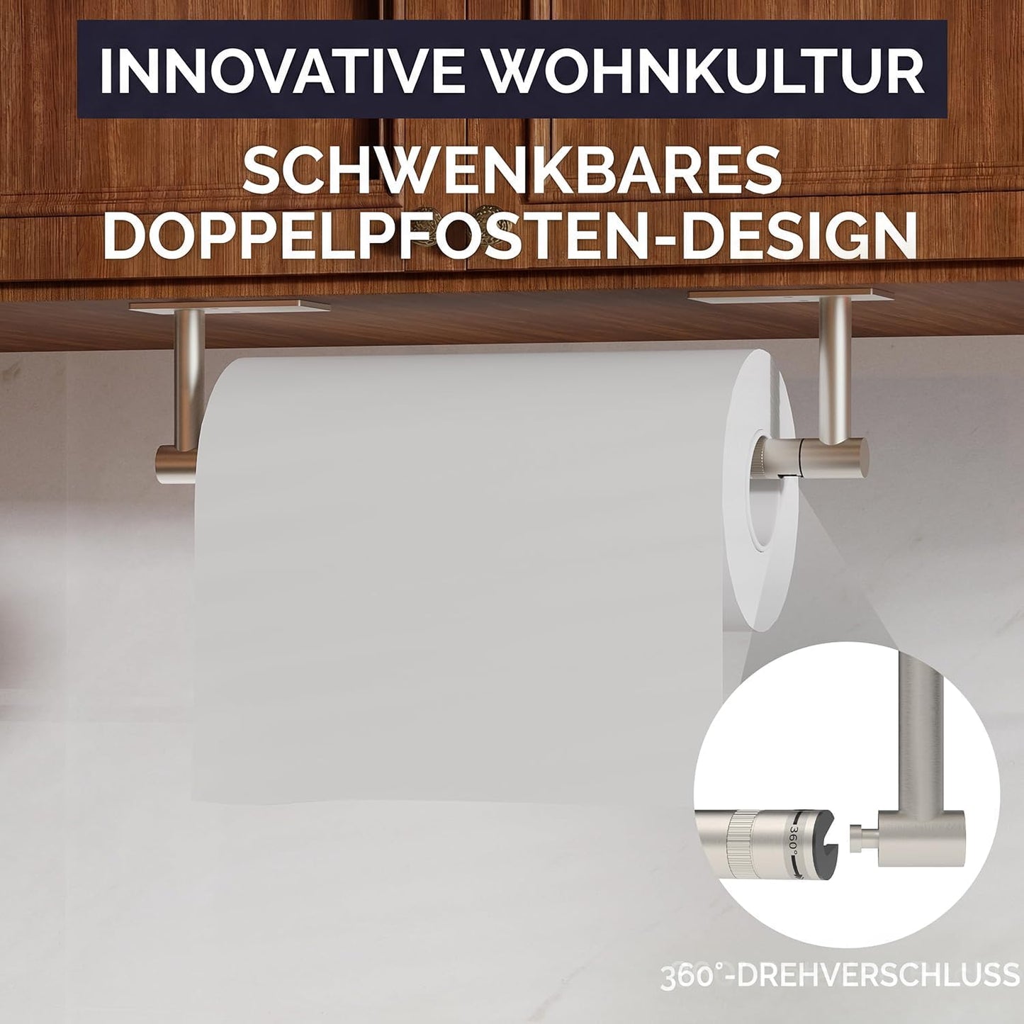 Paper Towel Holder Under Cabinet, Self Adhesive or Wall Mounted SUS304 Stainless Steel Paper Towel Holder for Kitchen, Bathroom, Farmhouse, Barbecue and Laundry (Silver)