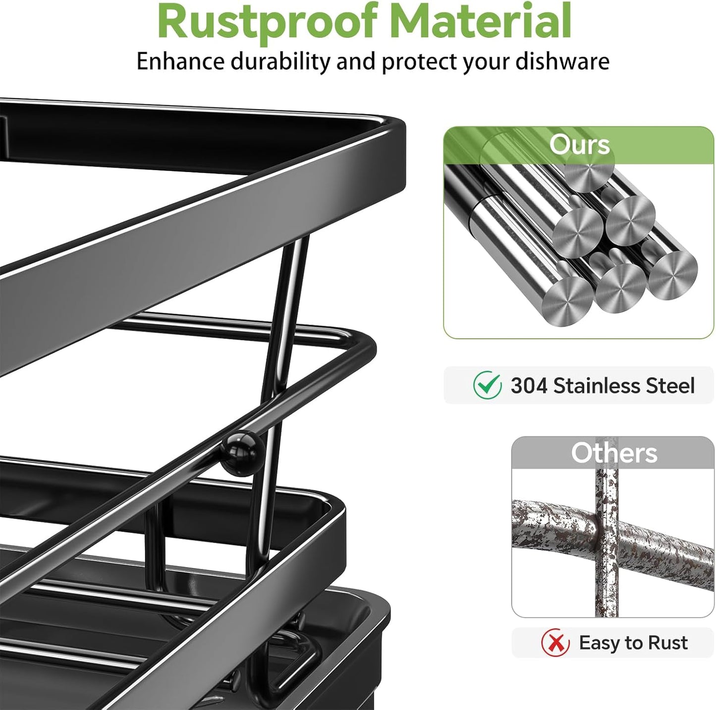 Dish Drying Rack for Kitchen Counter - Large Capacity Dish Drainer with Cutlery Holder & Drip Tray