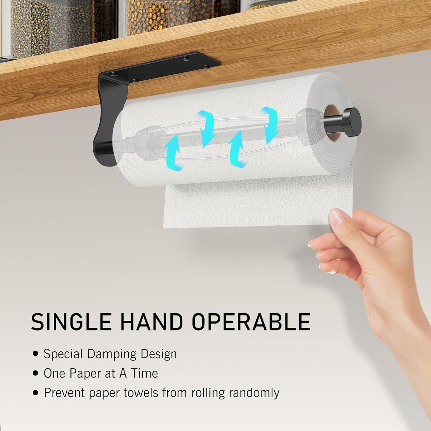 Paper Towel Holder, Single Hand Operable Paper Towel Holder Under Cabinet with Adjustable Damper
