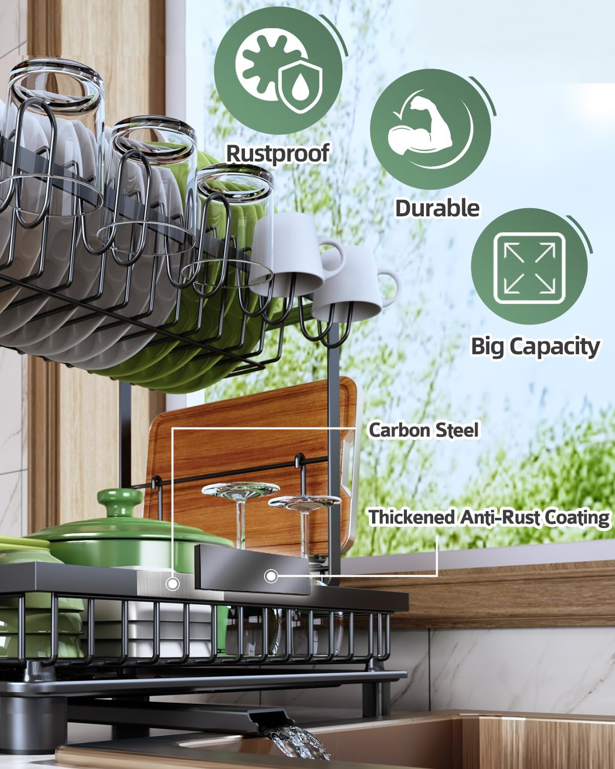 Dish Drying Rack, 2 Tier Space-Saving Dish Rack