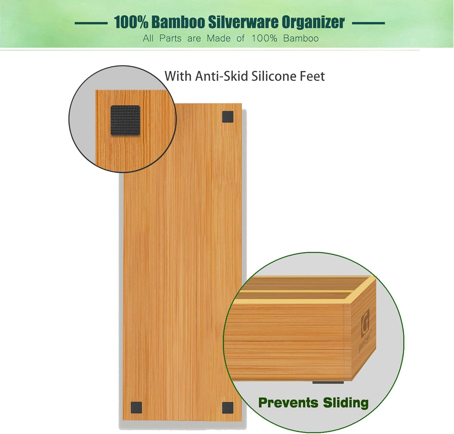 Bamboo Silverware Drawer Organizer, Kitchen Small Silverware Organizer, Utensil Tray Holder