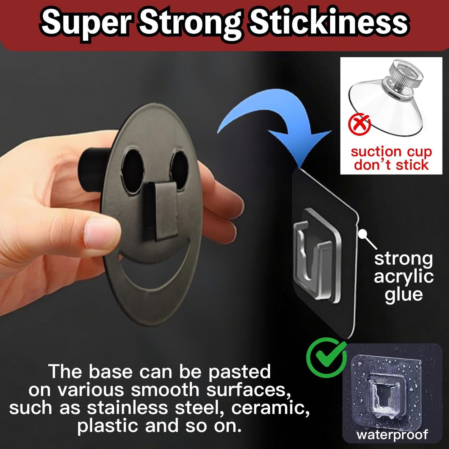 Stainless Steel Smiley Face Sponge Holder with Adhesive Hook - No Falling Risk